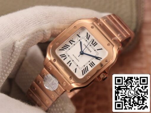 Cartier De Santos WSSA0010 1:1 Best Edition BV Factory 18K Rose Gold White Dial US Replica Watch