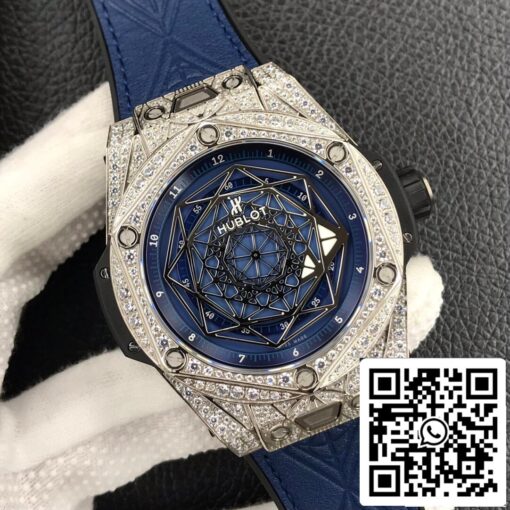 Hublot Big Bang 1:1 Best Edition WWF Factory Full Diamond Blue Dial US Replica Watch