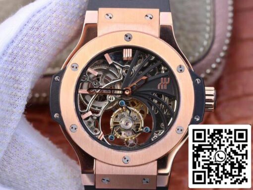 Hublot Big Bang hollow tourbillon 1:1 Best Edition Swiss Seagull hand-winding tourbillon movement 18K Rose Gold US Replica Watch