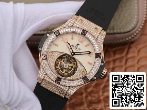 Hublot Classic Fusion 45mm Tourbillon 1:1 Best Edition With Diamond Rosegold White Dial Swiss Toubillon US Replica Watch