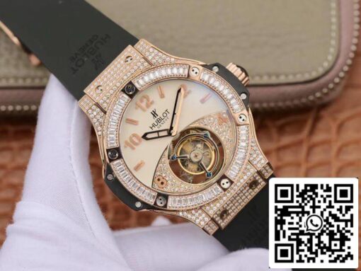 Hublot Classic Fusion 45mm Tourbillon 1:1 Best Edition With Diamond Rosegold White Dial Swiss Toubillon US Replica Watch