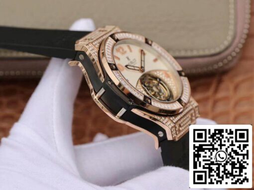 Hublot Classic Fusion 45mm Tourbillon 1:1 Best Edition With Diamond Rosegold White Dial Swiss Toubillon US Replica Watch