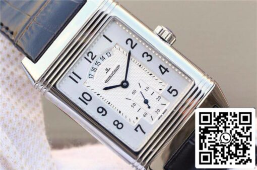 Jaeger-LeCoultre Grande Reverso Duo 3742421 Mechanical Watches 1:1 Best Edition Swiss ETA986 Silver Dial Black Leather Strap US Replica Watch