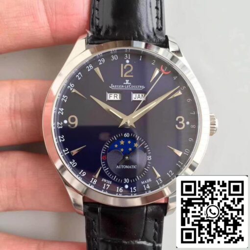 Jaeger-LeCoultre Master Calendar KM factory 1:1 Best Edition Swiss ETA866 Black Leather Strap US Replica Watch