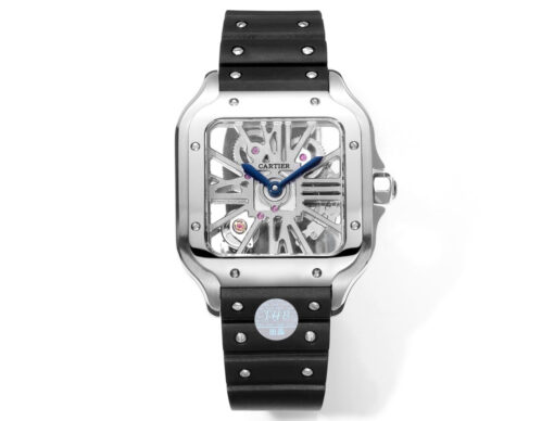 Cartier santos Skeleton 40mm  THB Factory 1:1 Best Edition White Case and Black Strap - immagine 4