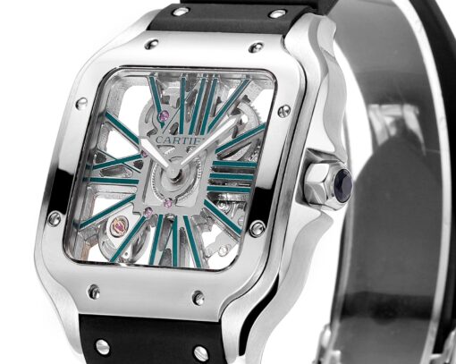 Cartier santos Skeleton 40mm  THB Factory 1:1 Best Edition White Case and Black Strap - immagine 3