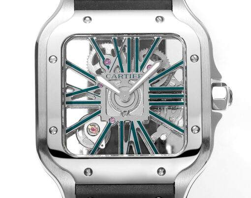 Cartier santos Skeleton 40mm  THB Factory 1:1 Best Edition White Case and Black Strap - immagine 6