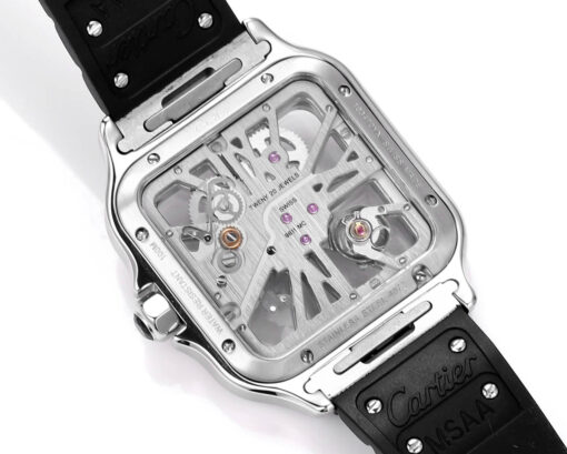 Cartier santos Skeleton 40mm  THB Factory 1:1 Best Edition White Case and Black Strap - immagine 2