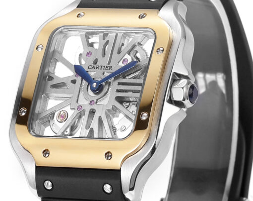 Cartier santos Skeleton 40mm  THB Factory 1:1 Best Edition Gold Bezel and White Case - immagine 2