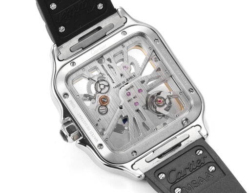 Cartier santos Skeleton 40mm  THB Factory 1:1 Best Edition White Case and Black Strap - immagine 7