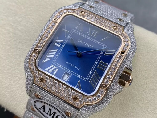 Santos De Cartier Diamond Watches Blue Dial 1:1 Best Edition AMG Factory Swarovski Stone - Image 8