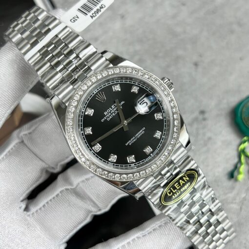 Rolex Datejust 41 Black Diamond Men's Watch 126334-0012 custom moissanite - Imagen 6