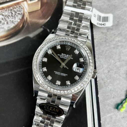 Rolex Datejust 41 Black Diamond Men's Watch 126334-0012 custom moissanite - Imagen 8