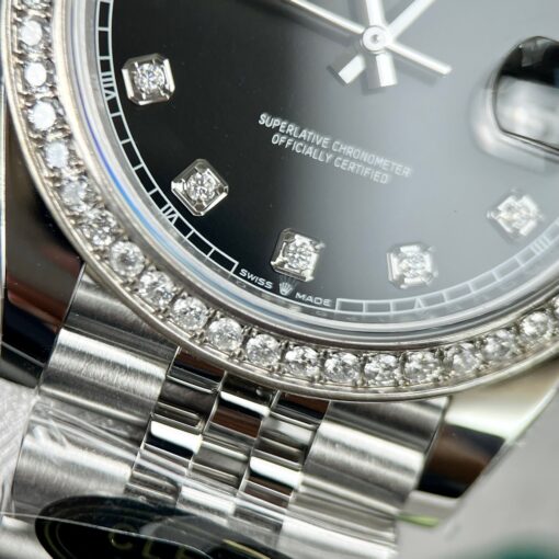 Rolex Datejust 41 Black Diamond Men's Watch 126334-0012 custom moissanite - Imagen 11