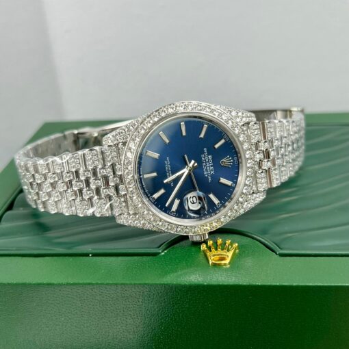 Rolex Datejust 41 Blue Dial Men's Watch 126334-0002 custom moissanite - Imagen 4