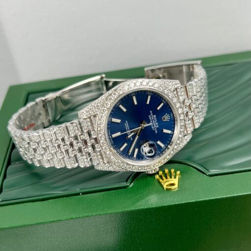 Rolex Datejust 41 Blue Dial Men's Watch 126334-0002 custom moissanite - Imagen 5