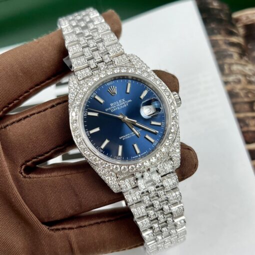 Rolex Datejust 41 Blue Dial Men's Watch 126334-0002 custom moissanite - Imagen 6