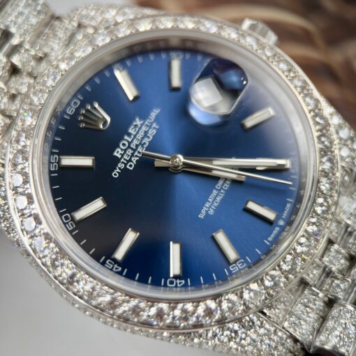 Rolex Datejust 41 Blue Dial Men's Watch 126334-0002 custom moissanite - Imagen 9