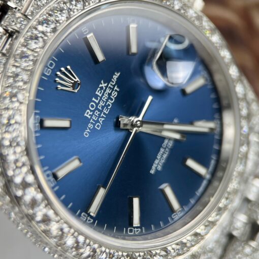 Rolex Datejust 41 Blue Dial Men's Watch 126334-0002 custom moissanite - Imagen 10