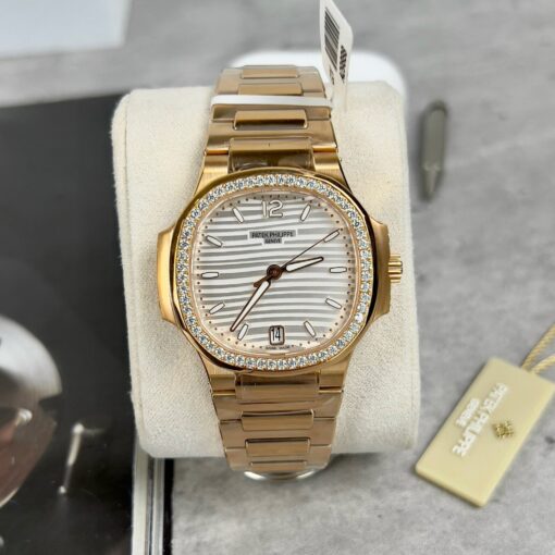 Patek Philippe Nautilus 7118/1R-010 18k gold filled with white dial custom Moissanite stone - Image 3