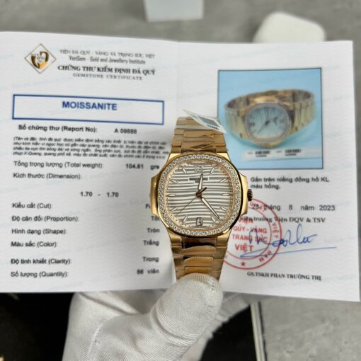 Patek Philippe Nautilus 7118/1R-010 18k gold filled with white dial custom Moissanite stone - Image 17