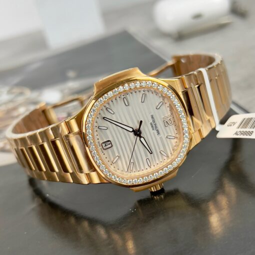 Patek Philippe Nautilus 7118/1R-010 18k gold filled with white dial custom Moissanite stone - Image 5