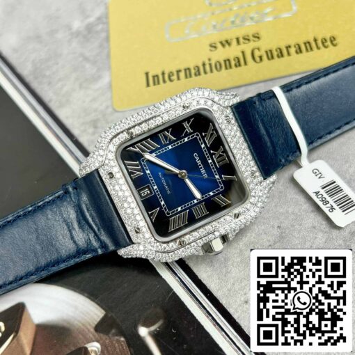 Cartier - Santos De Cartier - Steel – Custom Diamond-Set – Blue Dial BV Factory - Image 3