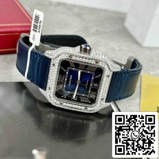 Cartier - Santos De Cartier - Steel – Custom Diamond-Set – Blue Dial BV Factory - Image 5