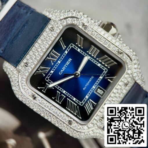 Cartier - Santos De Cartier - Steel – Custom Diamond-Set – Blue Dial BV Factory - Image 8