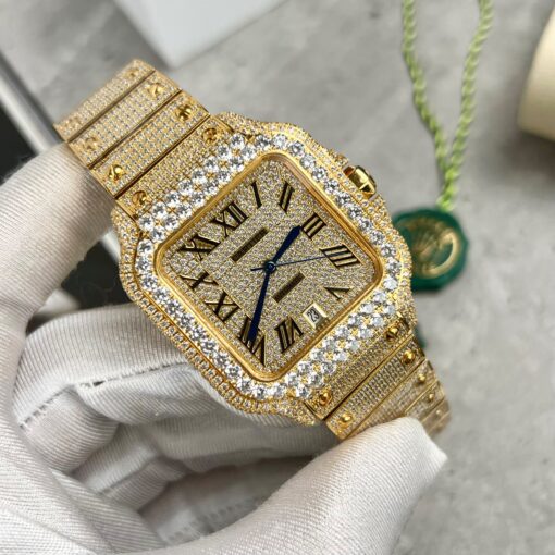 Cartier De Santos Custom full swarovski stone for men yellow gold pvd plated - immagine 12