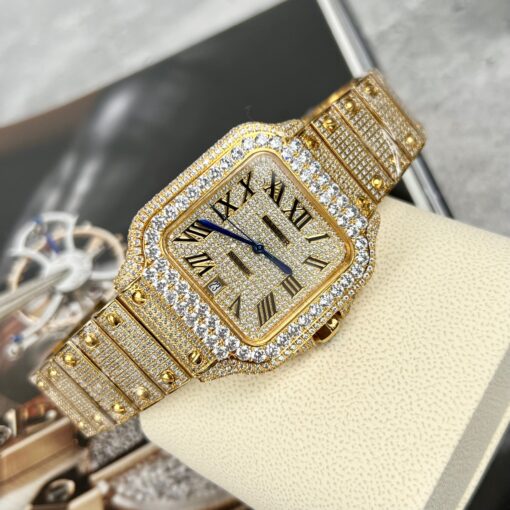 Cartier De Santos Custom full swarovski stone for men yellow gold pvd plated - immagine 3