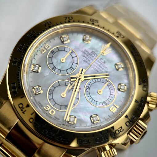 Replica Rolex Cosmograph Daytona 40mm Yellow Gold Mother of Pearl Diamond Dial 116528 - Image 3