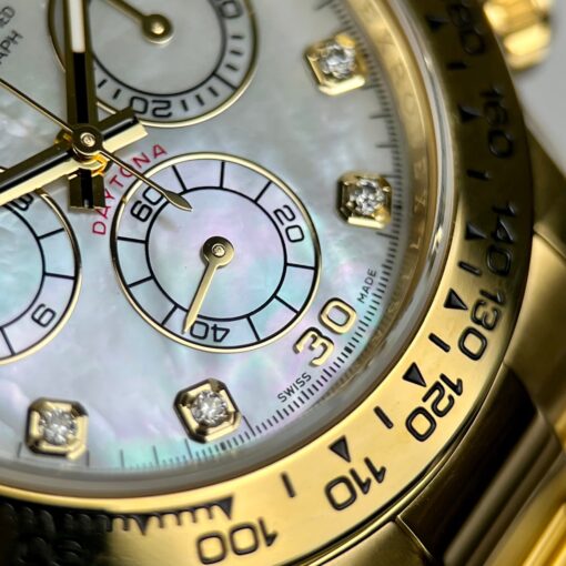 Replica Rolex Cosmograph Daytona 40mm Yellow Gold Mother of Pearl Diamond Dial 116528 - Image 6