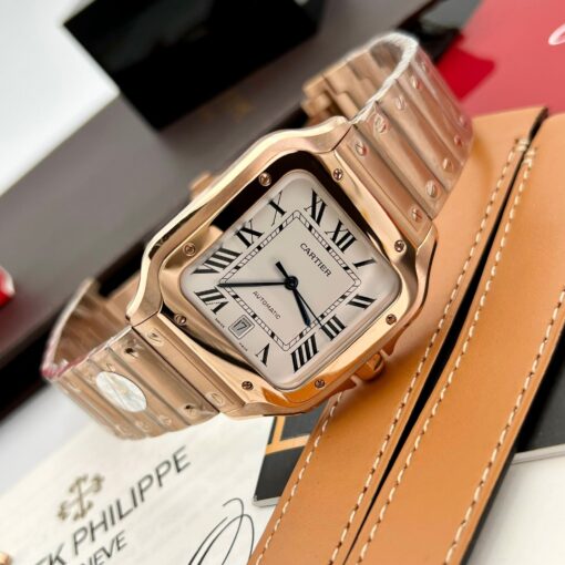 Cartier De Santos Stainless Steel Case BV Factory 1:1 Best Edition White Dial Rose gold newest version - immagine 3