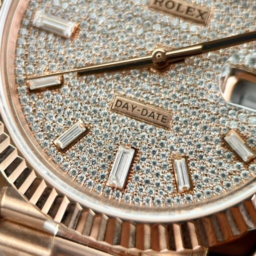 Rolex Day Date m228235-0036 custom 18k Everose Gold 1:1 best edition GM Factory Moissanite dial — изображение 12