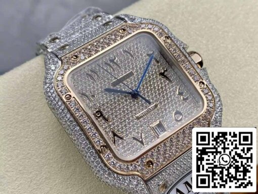 Santos De Cartier Diamond Watches Numeric Rose Gold Dial 1:1 Best Edition AMG Factory Swarovski Stone - Image 2