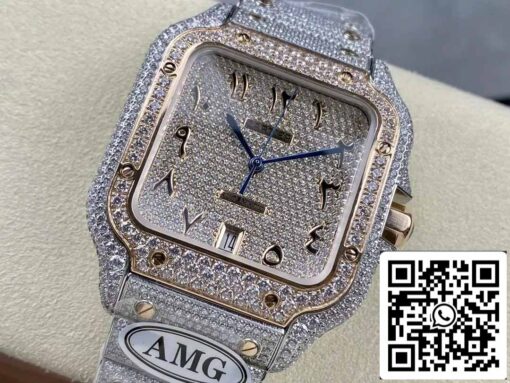 Santos De Cartier Diamond Watches Numeric Rose Gold Dial 1:1 Best Edition AMG Factory Swarovski Stone - Image 3