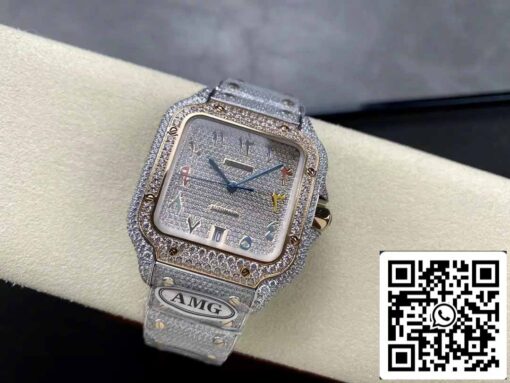 Santos De Cartier Diamond Watches Numeric Color Rose Gold Dial 1:1 Best Edition AMG Factory Swarovski Stone - Image 7