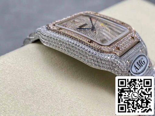 Santos De Cartier Diamond Watches Numeric Color Rose Gold Dial 1:1 Best Edition AMG Factory Swarovski Stone - Image 6