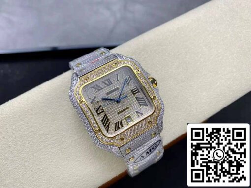 Santos De Cartier Diamond Roman Numeric Dial Yellow Gold 1:1 Best Edition AMG Factory Swarovski Stone - Imagen 7