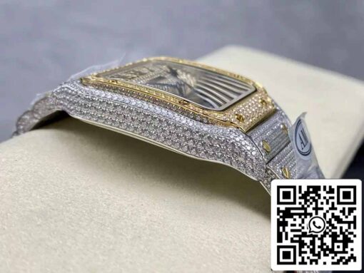 Santos De Cartier Diamond Roman Numeric Dial Yellow Gold 1:1 Best Edition AMG Factory Swarovski Stone - Imagen 5