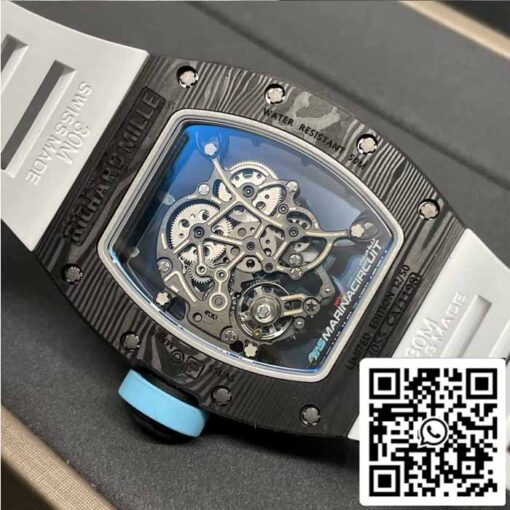 RICHARD MILLE  RM055 NTPT Carbon Fiber 1:1 Best Edition BBR Factory [V3] White Rubber Strap - immagine 3