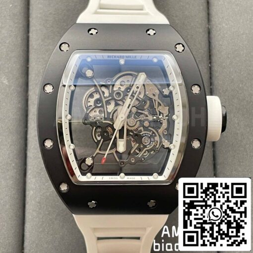 BBR Factory [V3] RICHARD MILLE  RM055 RM-055 Black Ceramic Case White Rubber Strap