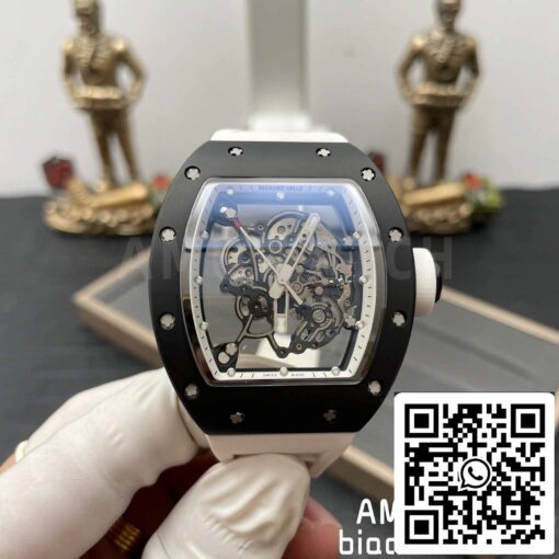 BBR Factory [V3] RICHARD MILLE  RM055 RM-055 Black Ceramic Case White Rubber Strap — изображение 6