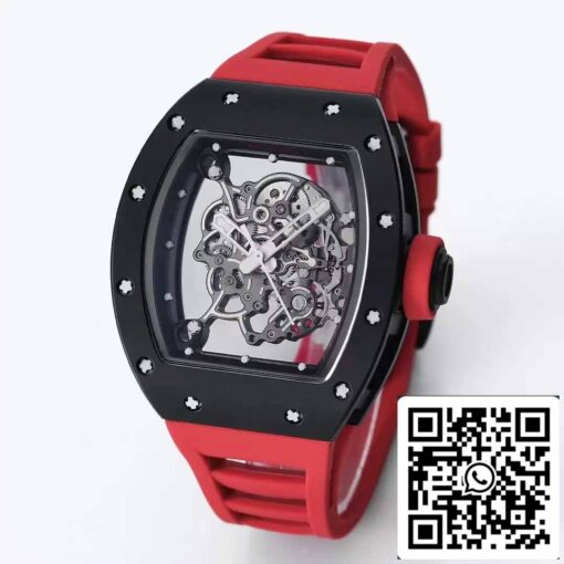 BBR Factory [V3] RICHARD MILLE  RM055 RM-055 Black Ceramic Case Red Rubber Strap - Image 6