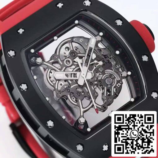 BBR Factory [V3] RICHARD MILLE  RM055 RM-055 Black Ceramic Case Red Rubber Strap - Image 3