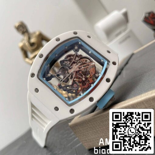 RICHARD MILLE  RM055 White Ceramic case 1:1 Best Edition BBR Factory [V3] White Rubber Strap — изображение 6