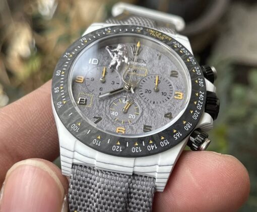 【4130 Movement DIW Modified Version】Rolex Cosmograph Daytona Series Grey Strap Carbon Fiber case - Image 6