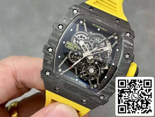 Richard Mille RM35-01 Sonic Factory 1:1 Best Edition Black Carbon NTPT Yellow Rubber Strap - Imagen 2