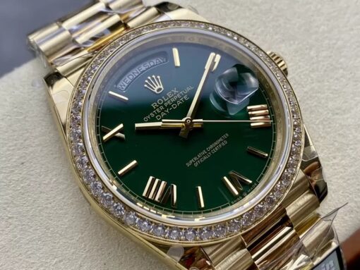 Rolex Day Date  M228238 V5 40mm  QF Factory 1:1 Best Edition Green Dial Bezel Stone - immagine 9